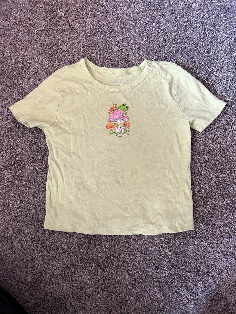 Mighty Fine Light Green Tee with Mushroom & Frog Patch